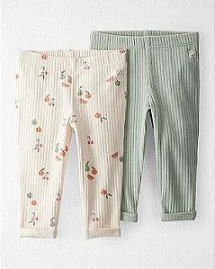 KIT 2 CALÇAS BEBÊ MENINA LITTLE PLANET ALGODÃO ORGÂNICO FRUTAS E VERDE