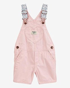 JARDINEIRA JEANS MENINA OSHKOSH ROSA CORAÇÃO ALÇA FLORAL