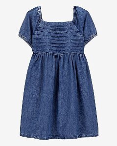 VESTIDO INFANTIL MENINA OSHKOSH JEANS AZUL FRANZIDO