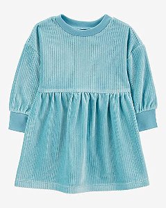 VESTIDO BEBÊ MENINA CARTER?S VELUDO AZUL MANGA COMPRIDA