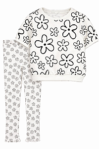 CONJUNTO 2 PEÇAS INFANTIL MENINA CARTER?S BLUSA + CALÇA FLORAL PRETO E BRANCO