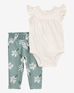 CONJUNTO 2 PEÇAS BEBÊ MENINA CARTER?S BODY RENDA + CALÇA FLORAL