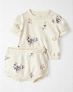 CONJUNTO 2 PEÇAS BEBÊ MENINA LITTLE PLANET SUÉTER FLORAL ORGÂNICO