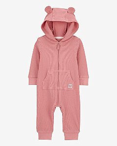 MACACÃO TÉRMICO BEBÊ URSO ROSA COM CAPUZ E ZÍPER