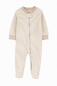 MACACÃO ALGODÃO BEGE LISTRAS BEBÊ CONFORTÁVEL IMPORTADO