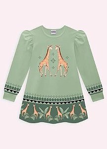 VESTIDO INFANTIL NANAI MENINA ? VERDE COM ESTAMPA DE GIRAFA