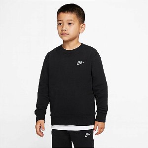 BLUISA MOLETON INFANTIL NIKE PRETA - LOGO BORDADO