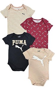 ROUPA INFANTIL MENINO PUMA KIT 4 BODYS MANGA CURTA BORDÔ E BEGE