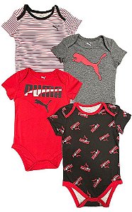 KIT 4 BODYS PUMA MANGA CURTA PRETO E VERMELHO ? MENINO