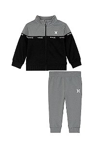 CONJUNTO INFANTIL HURLEY JAQUETA E CALÇA DRY FIT CINZA/PRETO