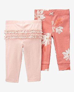 KIT 2 CALÇAS INFANTIL MENINA CARTER?S LARANJA FLOR E ROSA BABADO