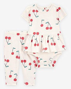 CONJUNTO INFANTIL MENINA CARTER?S BODY E VESTIDO BEGE CEREJA