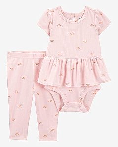 CONJUNTO INFANTIL MENINA CARTER?S BODY E VESTIDO ROSA ARCO-ÍRIS