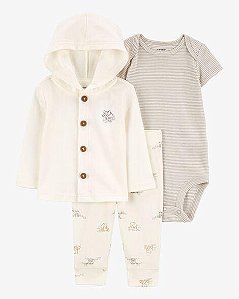 CONJUNTO 3 PEÇAS CARTER?S CARDIGAN BEGE ELEFANTE COM BODY