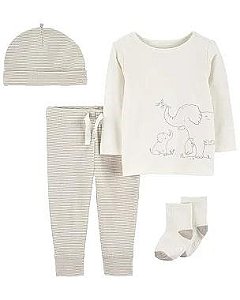 CONJUNTO 4 PEÇAS CARTER?S CAMISETA ELEFANTE, MEIA E TOUCA