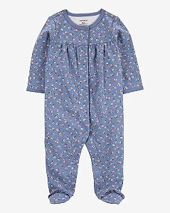 MACACÃO INFANTIL MENINA CARTERS ALGODÃO AZUL FLORES