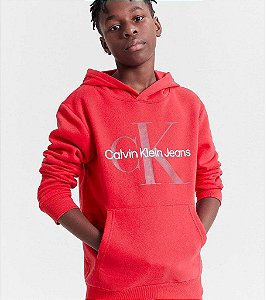 BLUSA MOLETOM CALVIN KLEIN VERMELHA COM GORRO ? INFANTIL MENINO