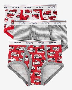 KIT 3 CUECAS INFANTIS CARTER?S BOMBEIRO ? ALGODÃO CONFORTÁVEL