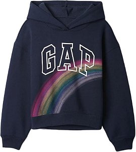 BLUSA INFANTIL MENINA GAP ? MOLETOM AZUL MARINHO ARCO-ÍRIS ORIGINAL
