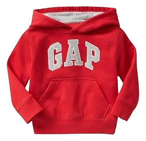 BLUSA MOLETOM INFANTIL GAP VERMELHA LOGO CINZA COM GORRO