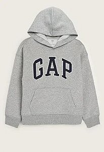 BLUSA MOLETOM INFANTIL GAP CINZA LOGO AZUL MARINHO COM CAPUZ