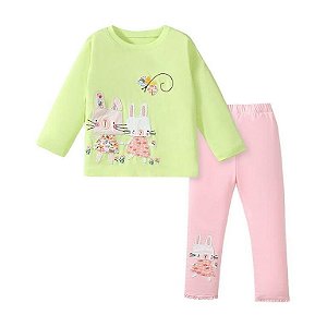 CONJUNTO INFANTIL MENINA LITTLE ? CAMISETA NEON COELHO + CALÇA 2PÇS