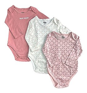 KIT 3 BODYS MANGA LONGA INFANTIL MENINA DKNY ? ROSA
