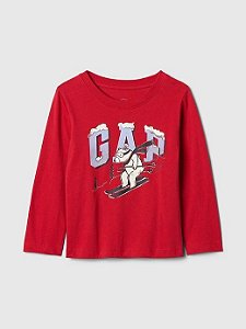 CAMISETA INFANTIL GAP VERMELHA MANGA LONGA URSO ? MENINO