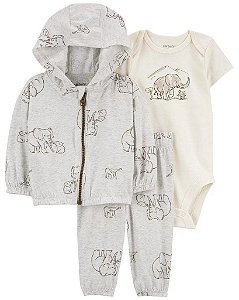 CONJ CARTERS 3 PÇS JAQUETA CINZA ELEFANTE - BEBÊ MENINO
