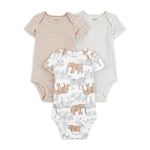 KIT 3 BODYS CARTER?S ESTAMPA ELEFANTE BEBÊ MENINO