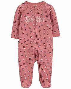 MACACÃO INFANTIL MENINA CARTERS ALGODÃO ROSÊ LITTLE SISTER