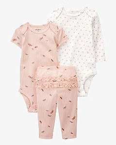 CONJUNTO INFANTIL MENINA CARTER?S 3 PEÇAS BODY ROSA LIBÉLULA