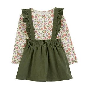 SALOPETE INFANTIL MENINA CARTER?S VELUDO VERDE COM CAMISETA