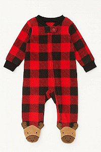 MACACÃO FLEECE INFANTIL CARTERS XADREZ VERMELHO PÉ DE ALCE