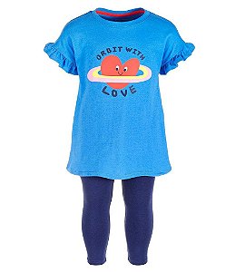 CONJUNTO INFANTIL MENINA EPIC THREADS ? CAMISETA AZUL CORAÇÃO 2 PEÇAS