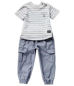 CONJUNTO INFANTIL MENINO VOLCOM CAMISETA CINZA ? 2 PEÇAS