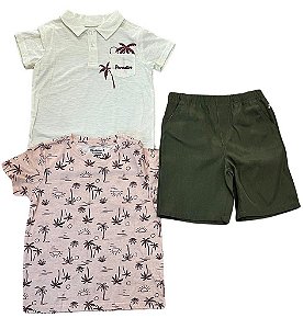 CONJUNTO BEARPAW 3 PEÇAS INFANTIL COM BERMUDA VERDE MENINO