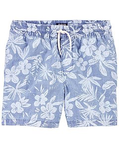 BERMUDA CARTERS INFANTIL AZUL ESTAMPA DE FOLHAS MENINO VERÃO