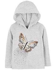 CAMISETA INFANTIL MENINA CARTERS MANGA LONGA COM GORRO BORBOLETA