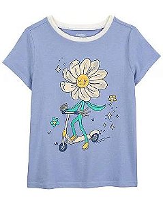 CAMISETA INFANTIL MENINA CARTERS AZUL MARGARIDA MANGA CURTA