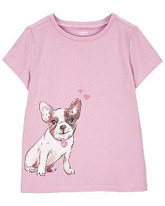 CAMISETA INFANTIL MENINA CARTERS ROSA CACHORRO MANGA CURTA