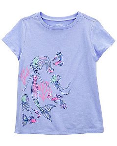 CAMISETA INFANTIL MENINA CARTERS AZUL SEREIA MANGA CURTA