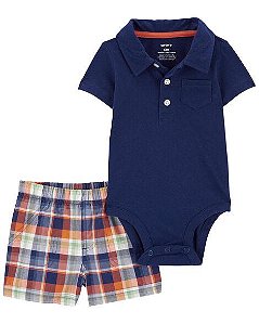 CONJUNTO CARTERS BODY AZUL + BERMUDA XADREZ BEBÊ MENINO