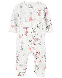 MACACÃO INFANTIL MENINA CARTERS ALGODÃO BRANCO ANIMAIS