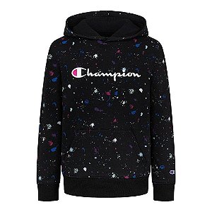 BLUSA MOLETOM INFANTIL MENINA CHAMPION PRETA COM DETALHES COLORIDOS