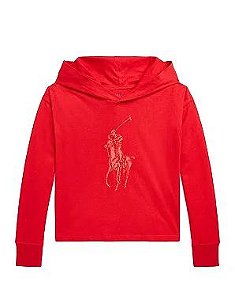 CAMISETA INFANTIL RALPH LAUREN MENINA VERMELHA COM GORRO ESTILOSO