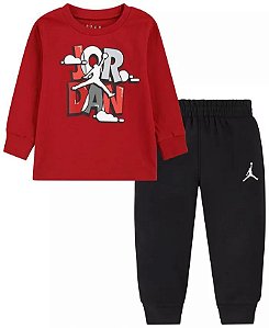 ROUPA INFANTIL MENINO AIR JORDAN CONJ 2 PÇS CAMISETA VERMELHA LOGO JORDAN