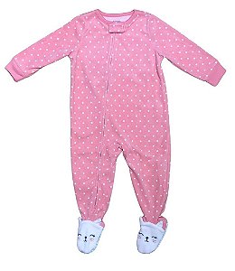 MACACÃO INFANTIL MENINA CARTERS FLEECE ROSA PÉ GATINHO