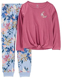 ROUPA INFANTIL MENINA CARTERS PIJAMA 2 PEÇAS CAMISETA ROSÊ LUA