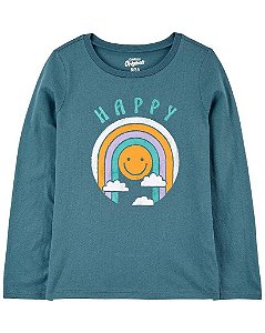 ROUPA INFANTIL MENINA OSHKOSH CAMISETA MANGA LONGA VERDE HAPPY